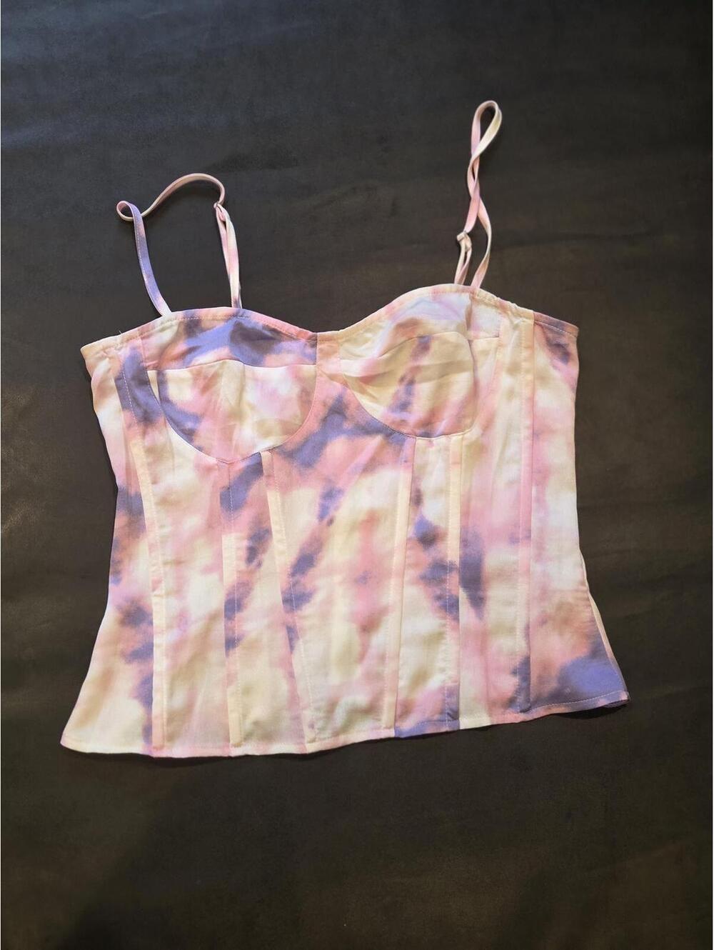 Sz 8 PrettyLittleThing COTTON CANDY Tie-Dye Bustier Top